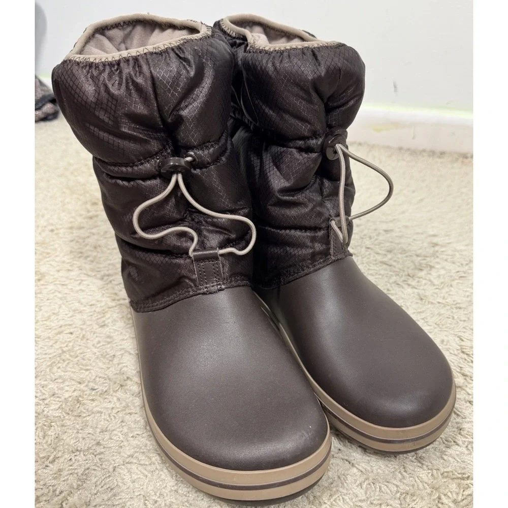 Crocs Crocband Brown Winter Puff Insulated Rain Snow Boots Pull-On Women's 9M